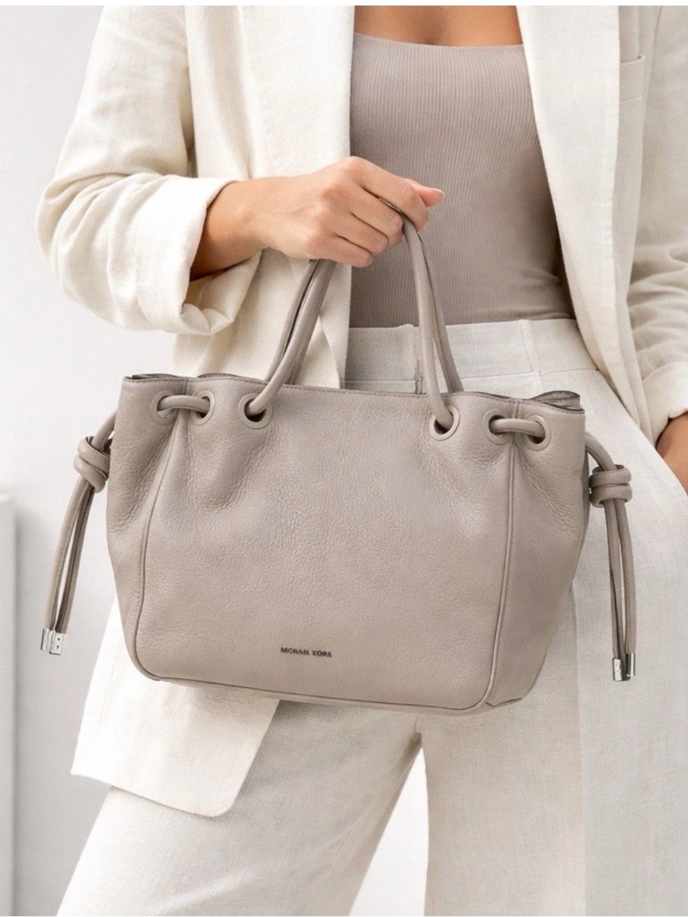 Authentic Michael Kors Dalia Pebbled Leather Tan Shoulder Bag